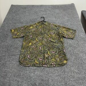 Vintage Surprise Shirt Mens M Green Silk Paisley Short Sleeve Button Up Retro